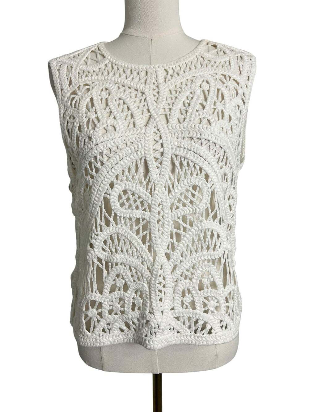 Anthropologie Crochet Sweater Tank Womens One Size White Open Knit Boho Top